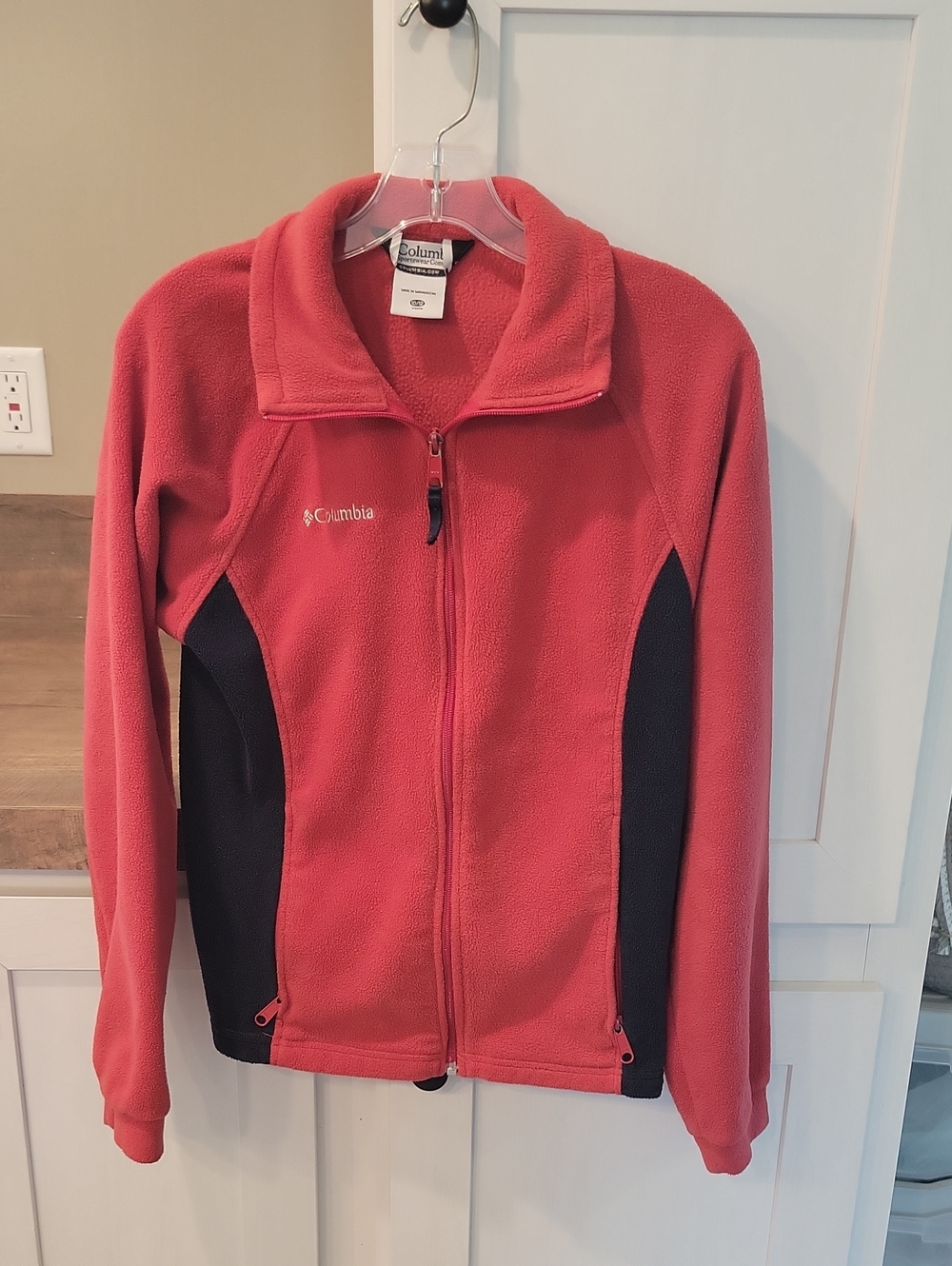 Columbia Kids Coral-Red Fleece Jacket with Black Side Panels